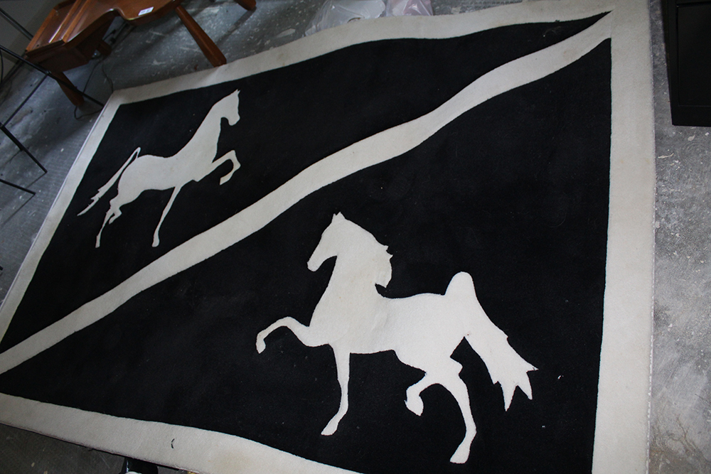 Area Rug with Black and White Horse Motif