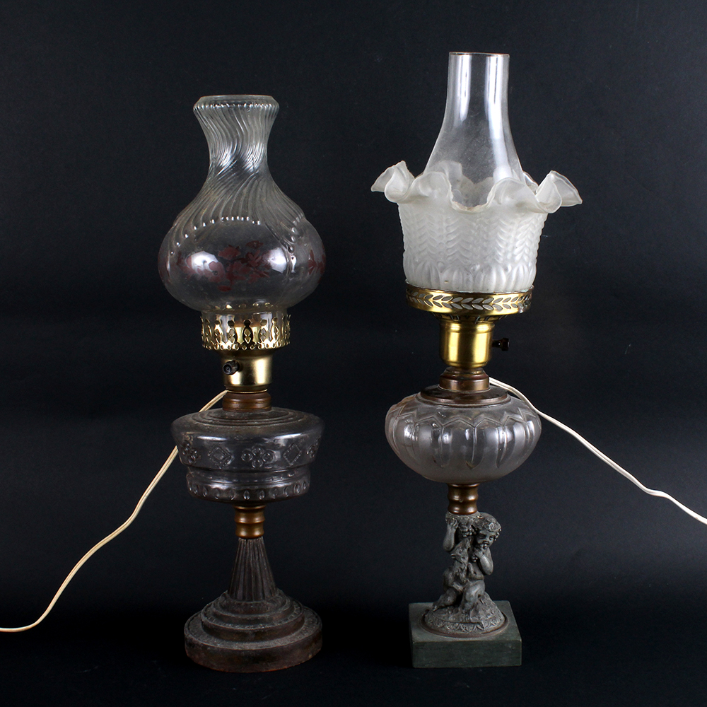 Pair of Clear Glass Converted Oil Lamps