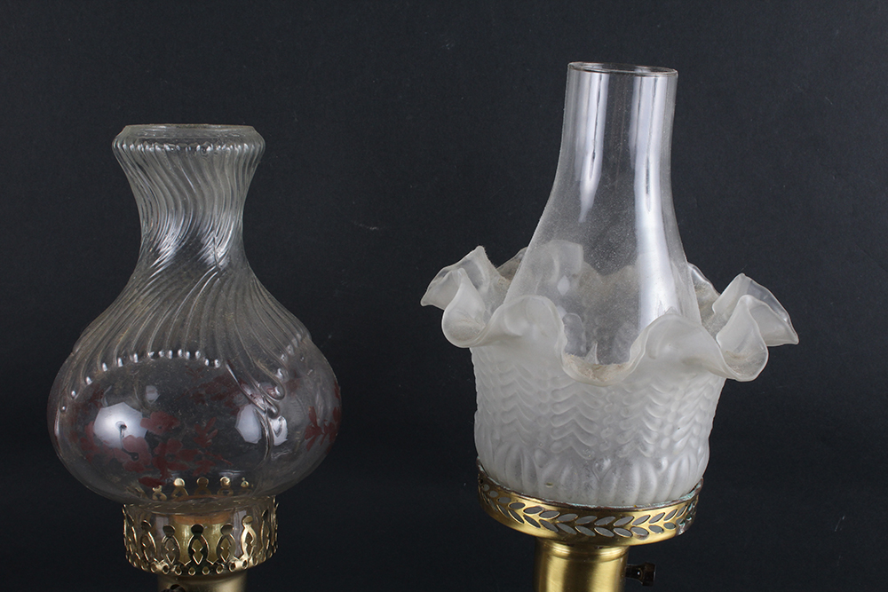 Pair of Clear Glass Converted Oil Lamps