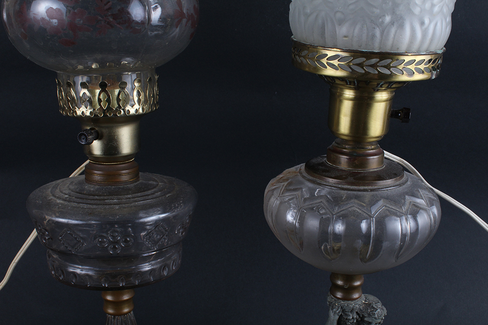 Pair of Clear Glass Converted Oil Lamps