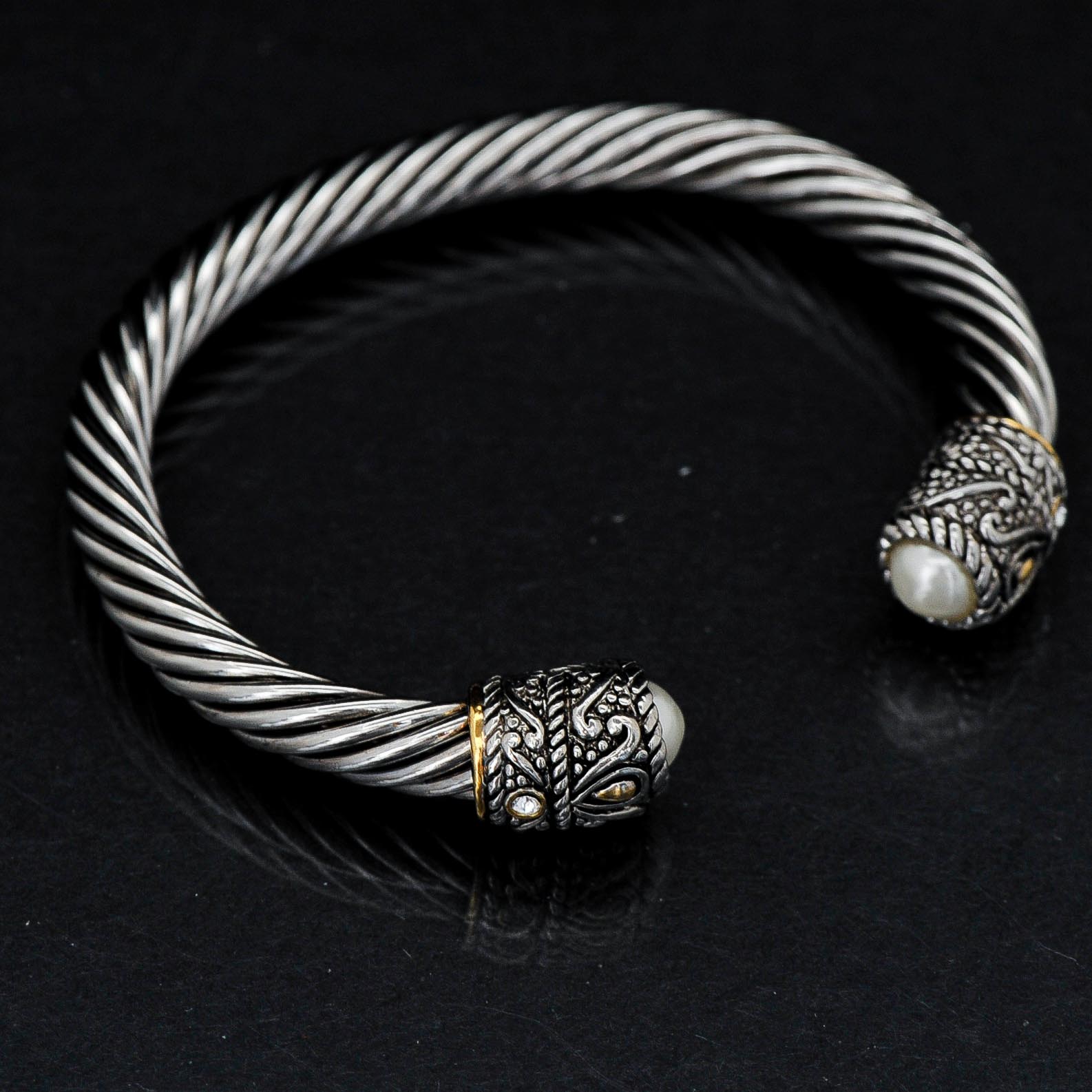 Silver-Tone Cuff Bracelet with Imitation Pearls
