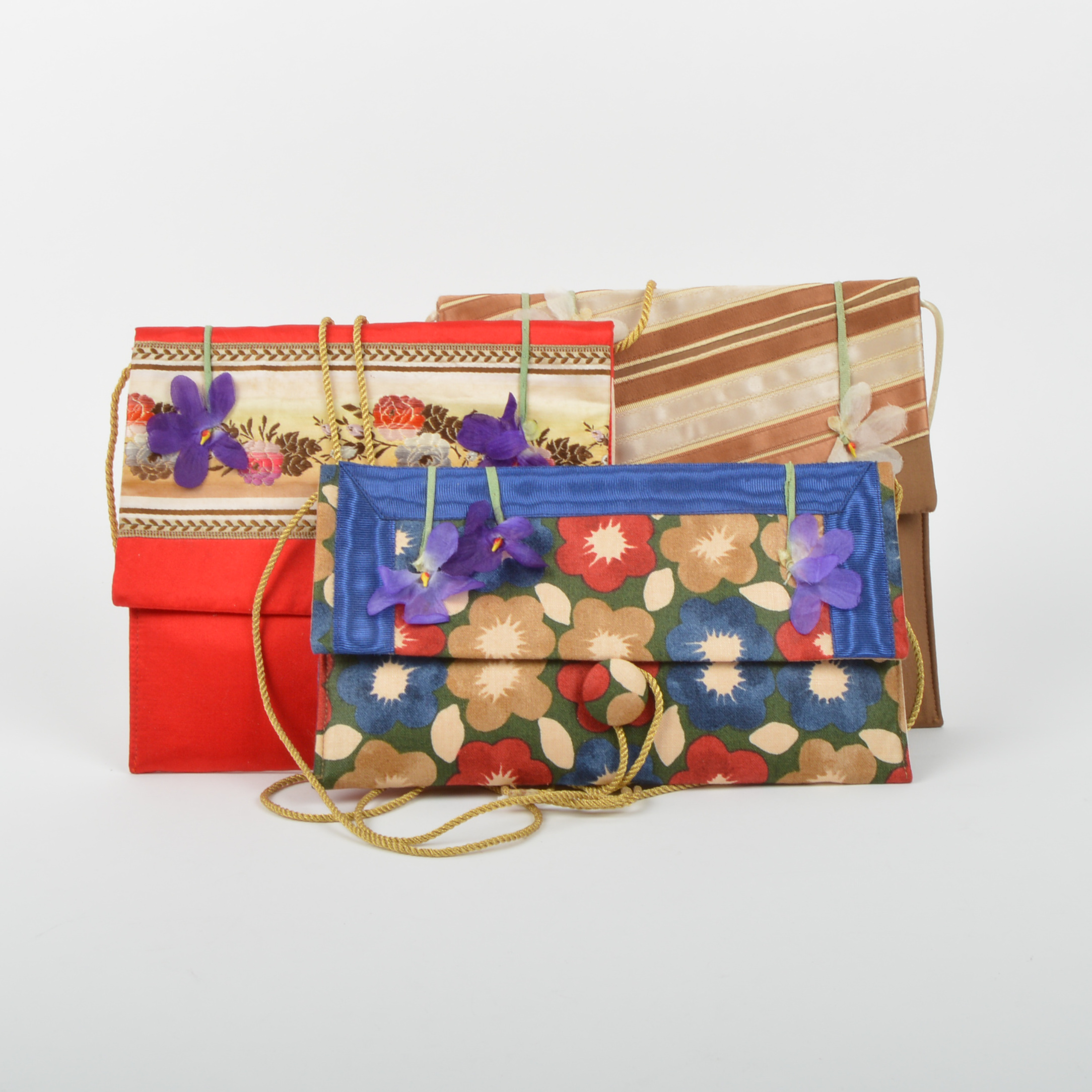 Trio of Vintage Handmade Gwen Jackson Silk Clutches