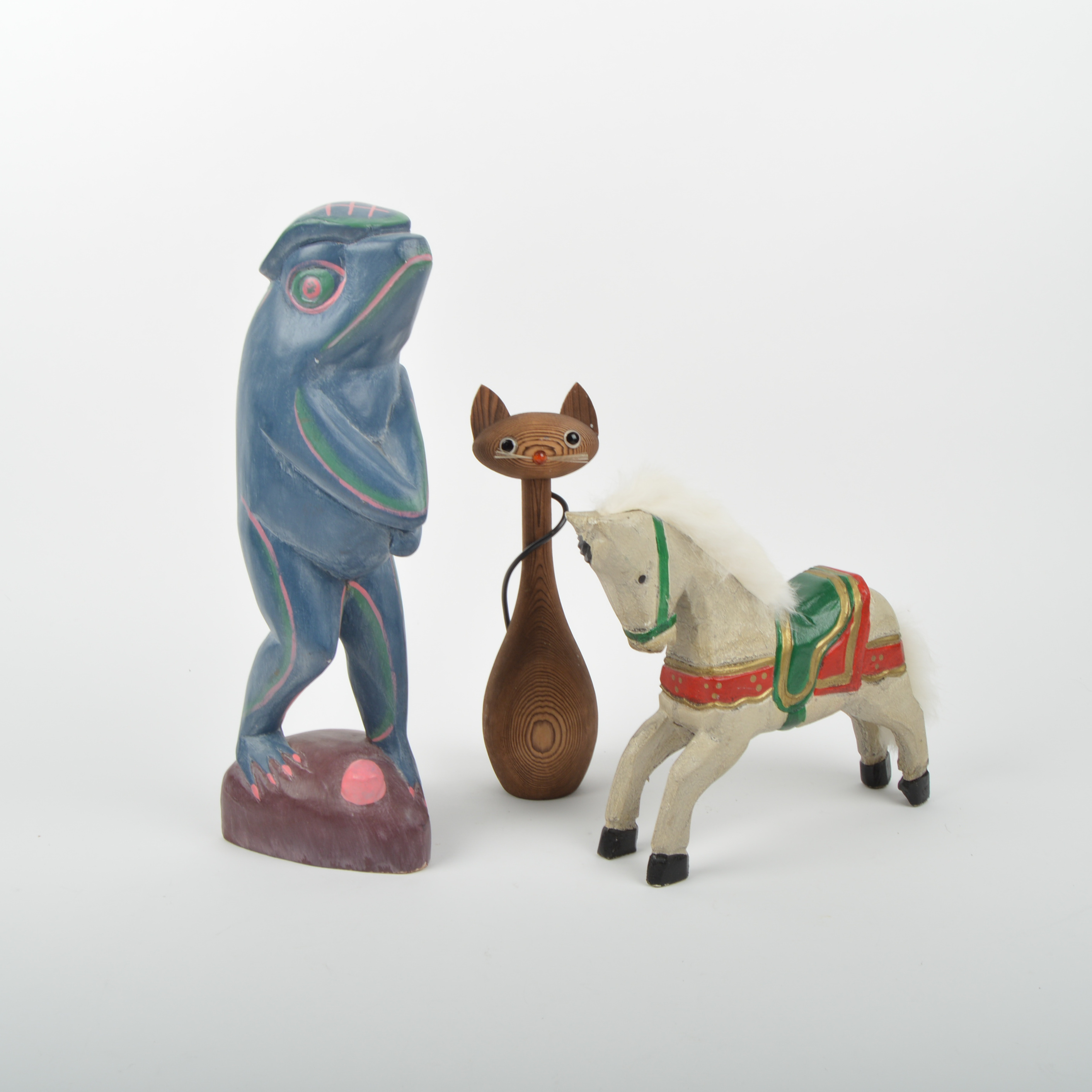 Three Wooden Animal Figurines