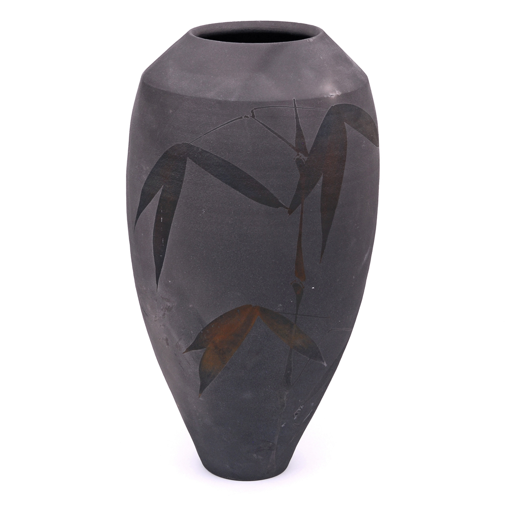 A. Jeffrey Zigulis Bamboo Raku Fired Ceramic Vase