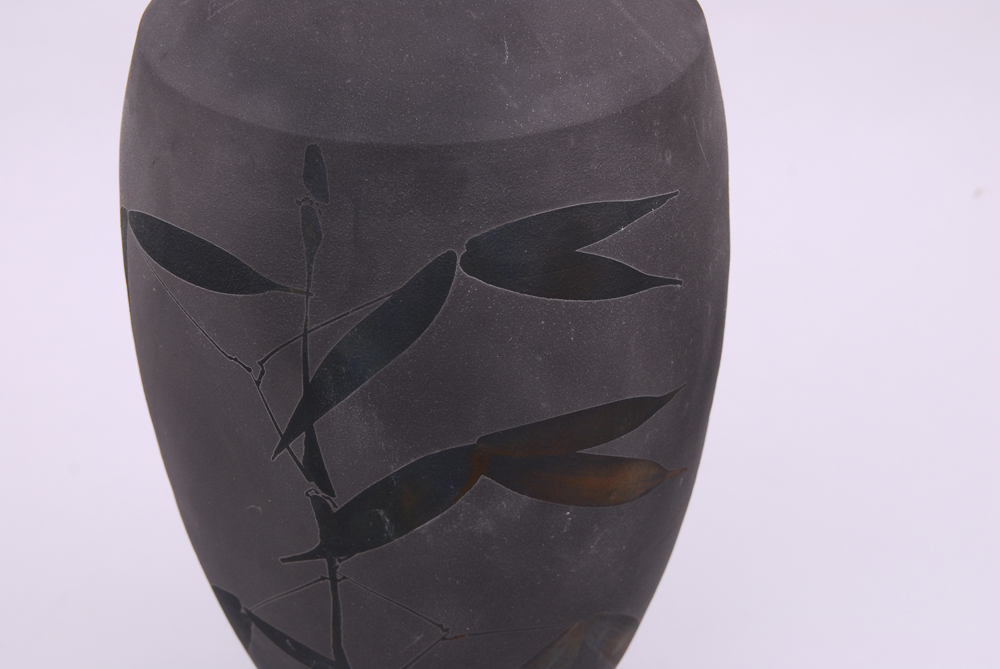 A. Jeffrey Zigulis Bamboo Raku Fired Ceramic Vase