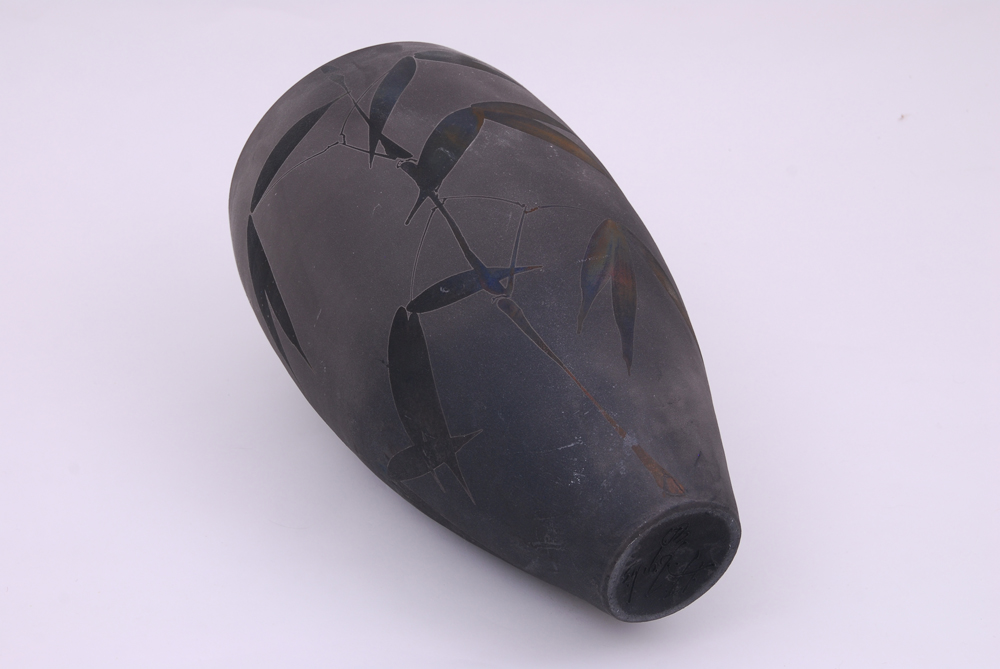 A. Jeffrey Zigulis Bamboo Raku Fired Ceramic Vase