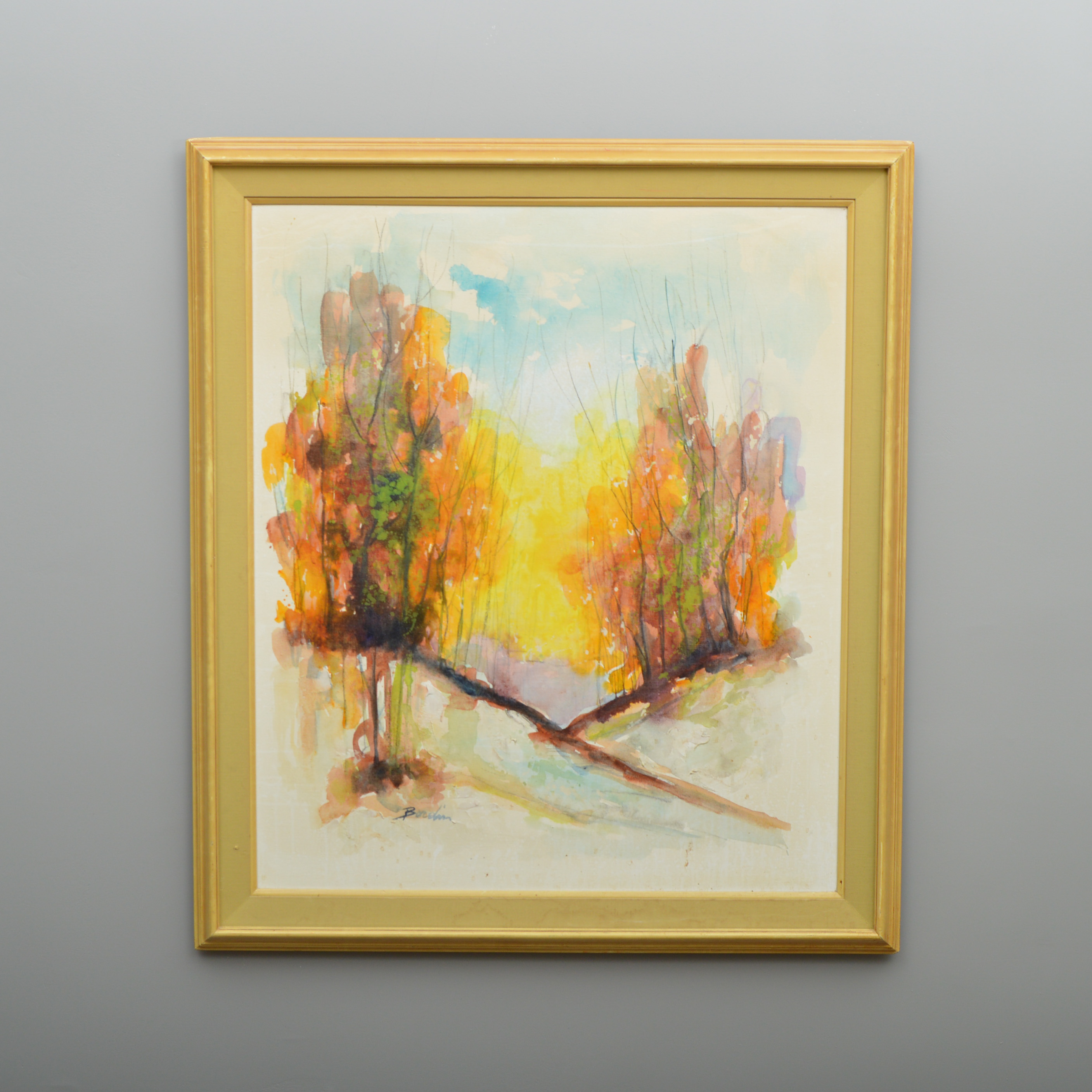 Large Mid Century Modern John Bordin Oil Painting on Canvas