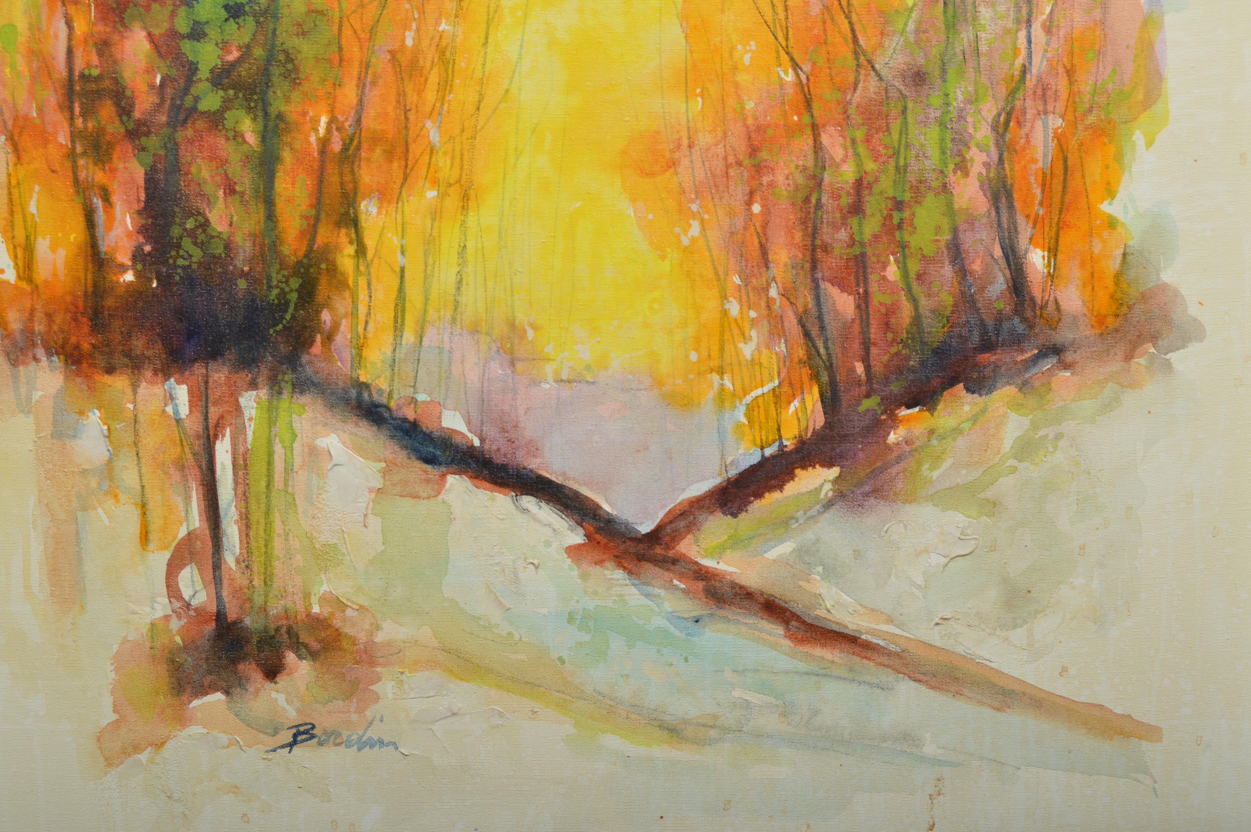 Large Mid Century Modern John Bordin Oil Painting on Canvas