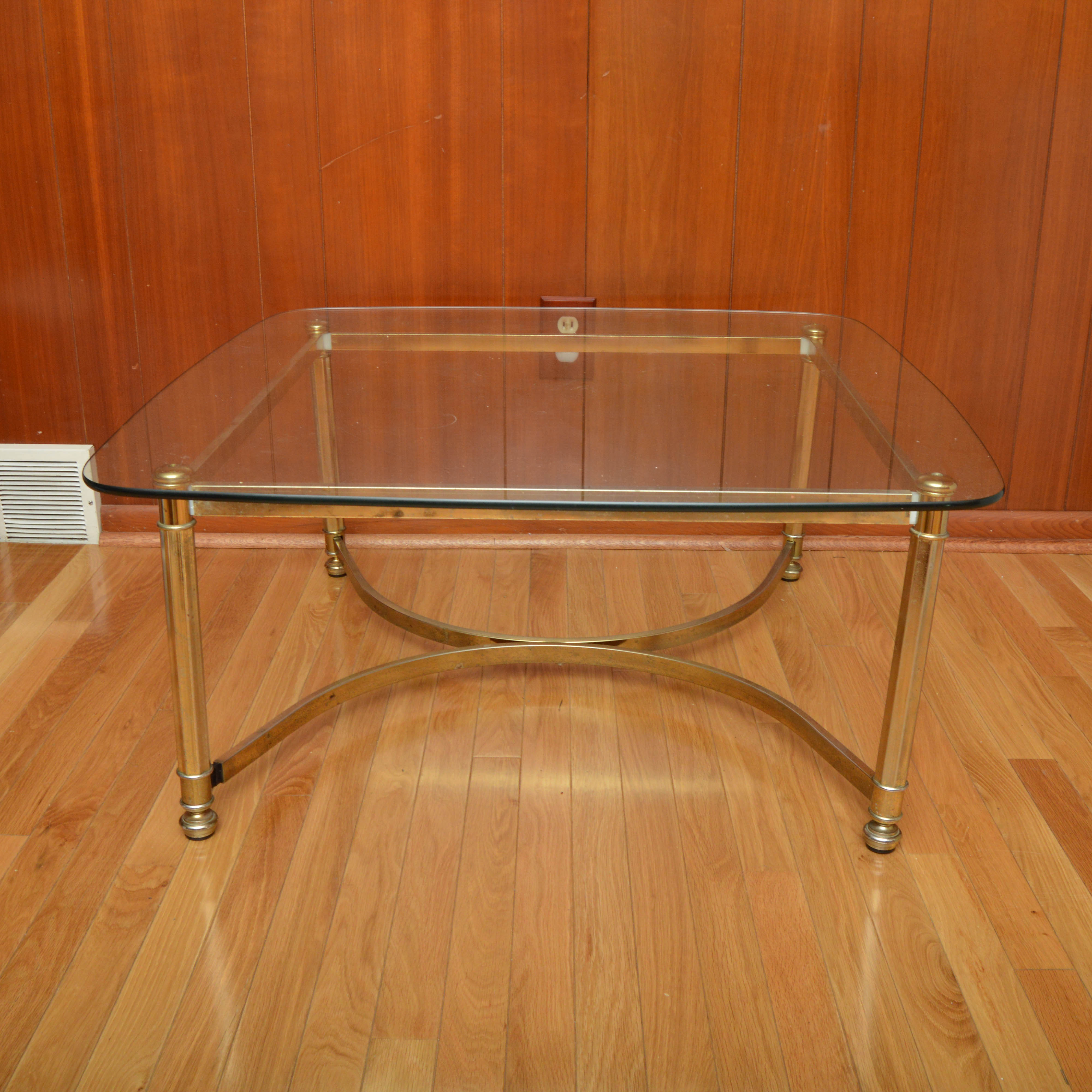 Glass Coffee Table with Brass Base
