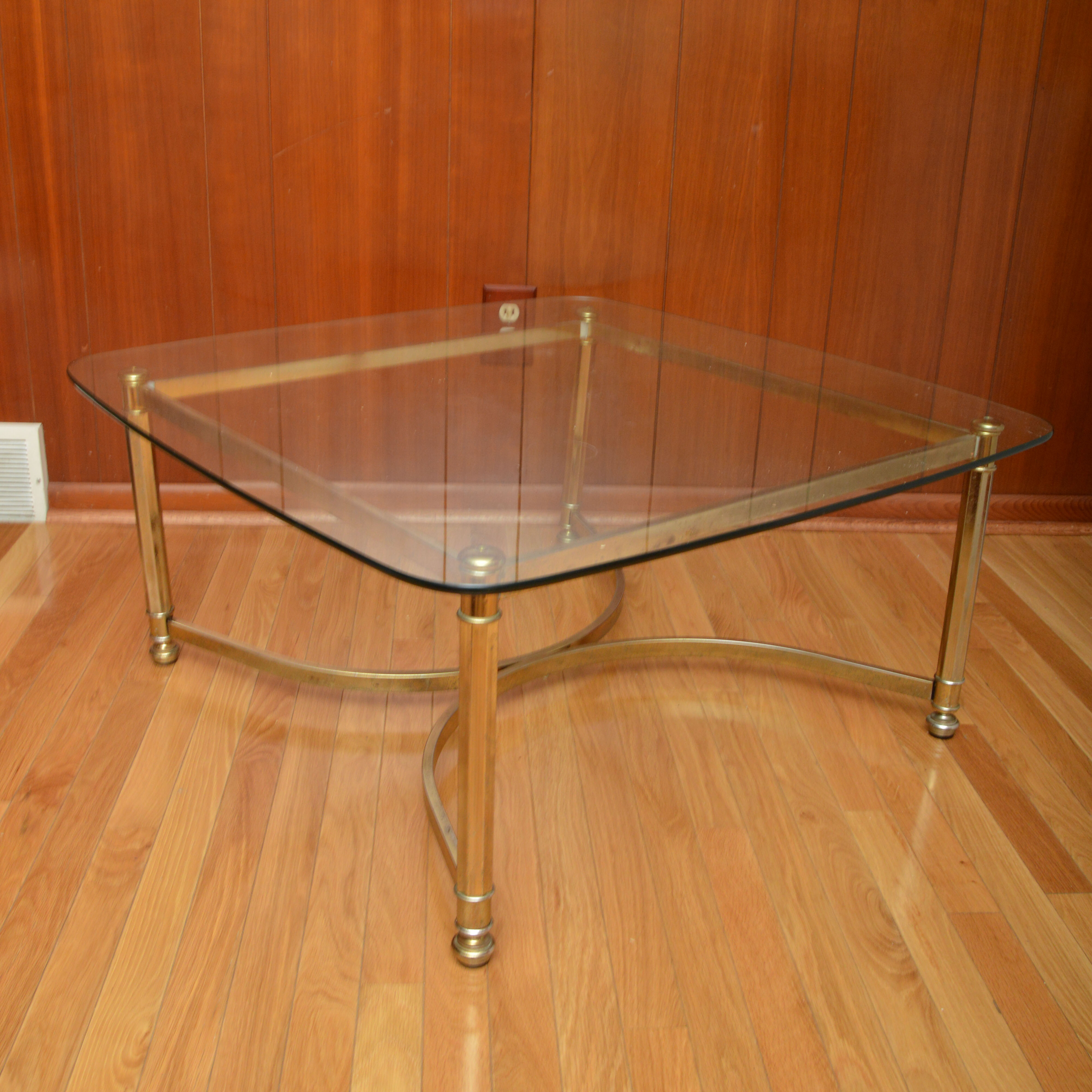 Glass Coffee Table with Brass Base