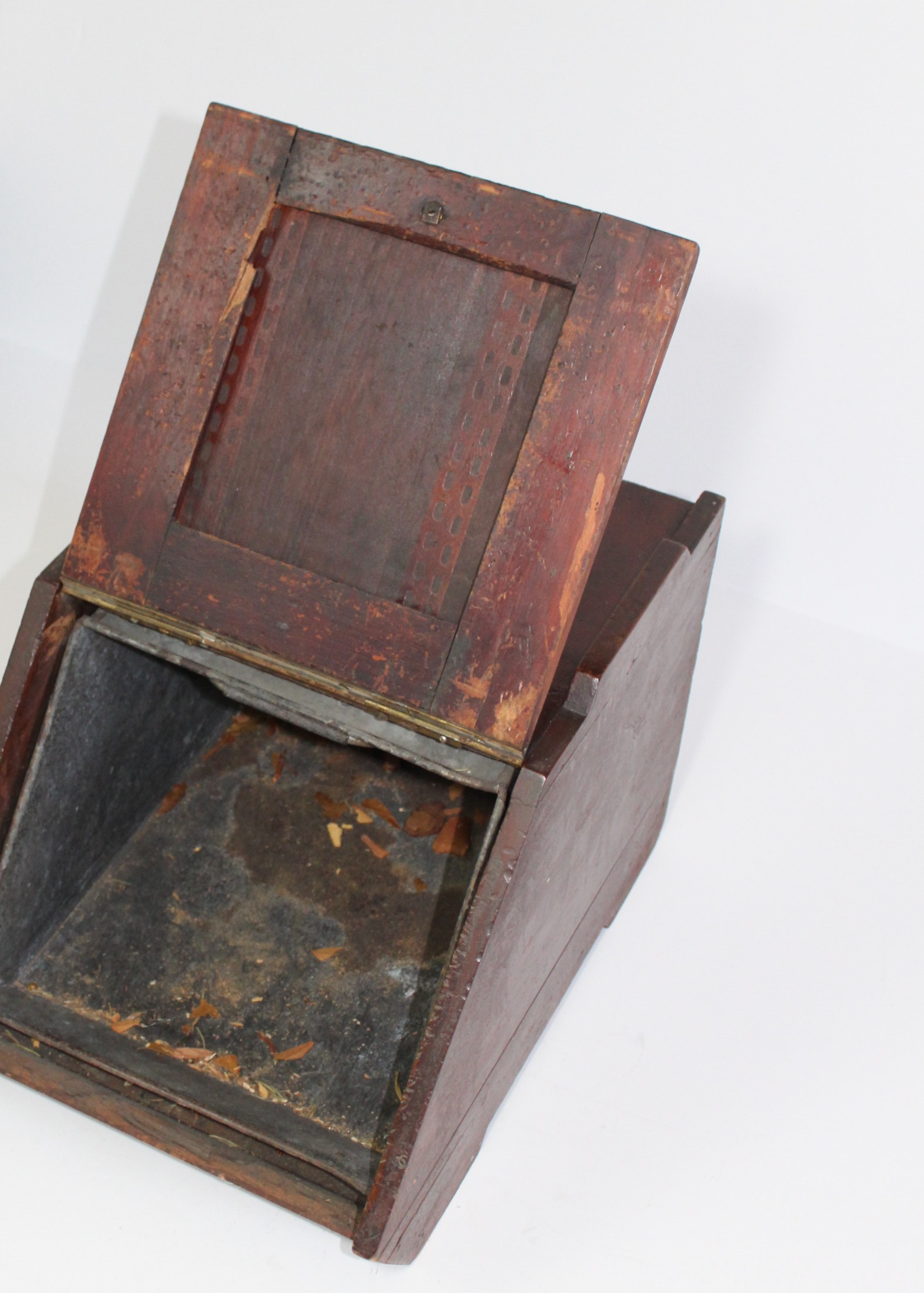 Antique Wood Coal Box With Fireplace Accessories