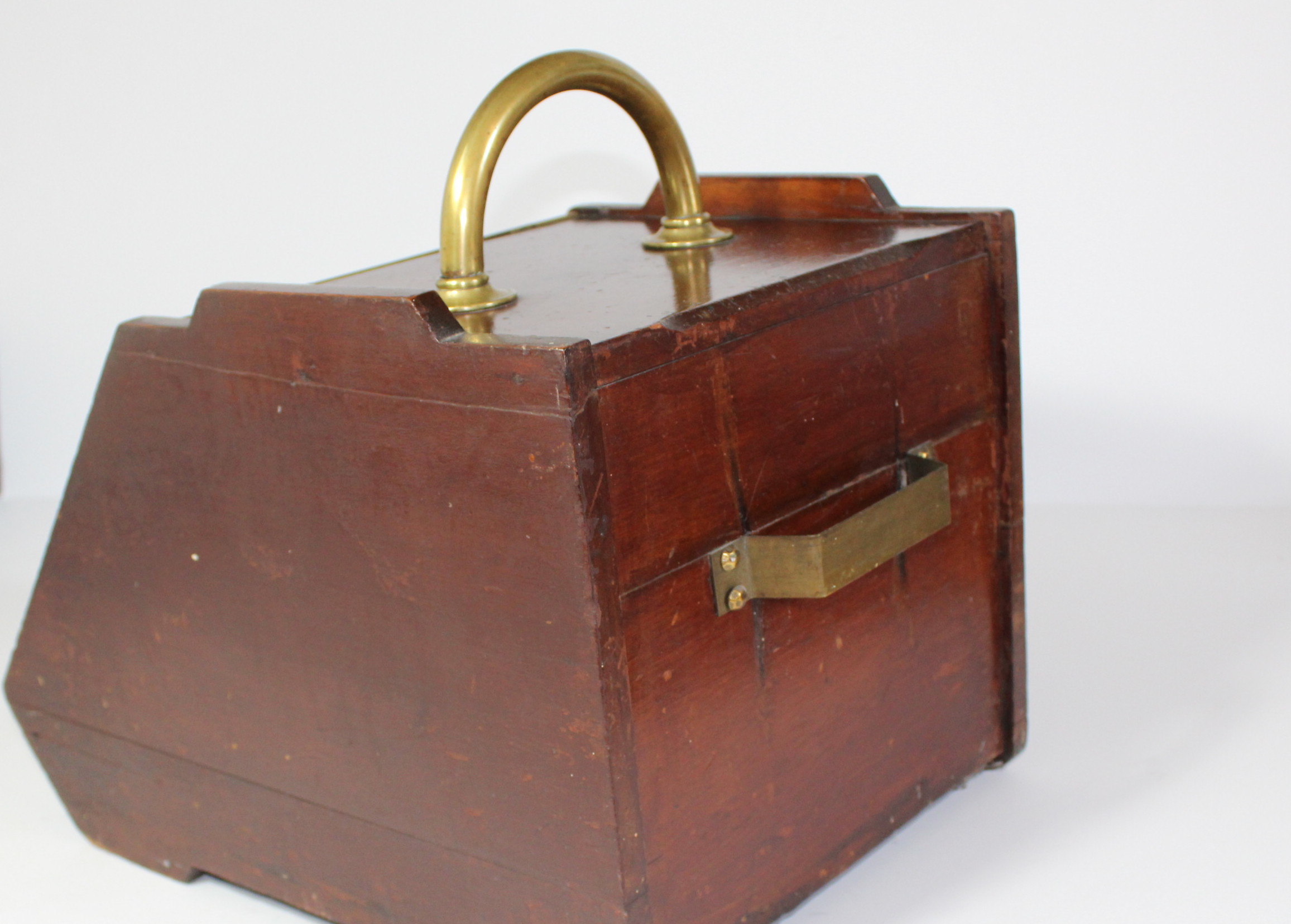 Antique Wood Coal Box With Fireplace Accessories