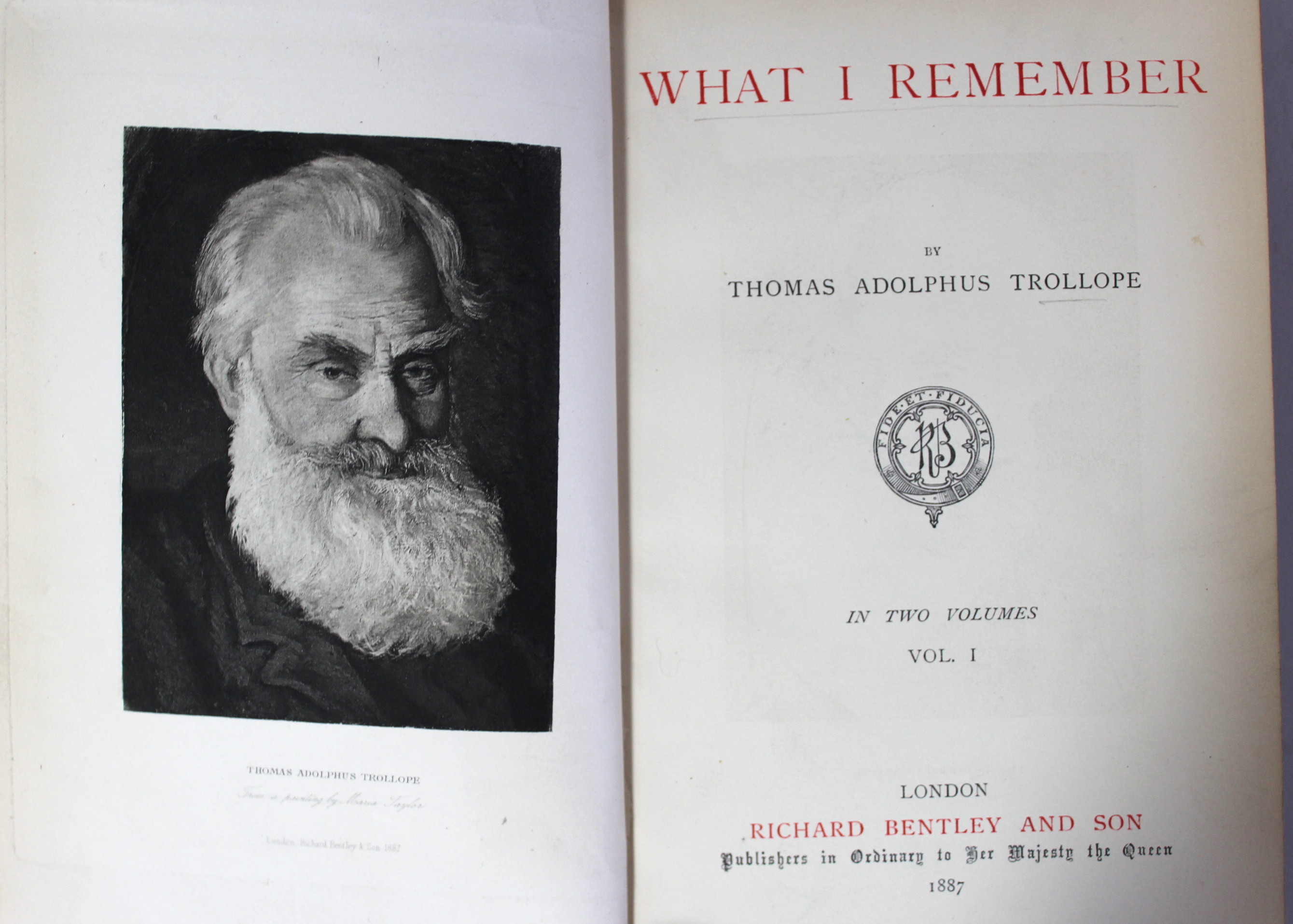 Two-Volume Set of Trollope's "What I Remember" Dated 1887