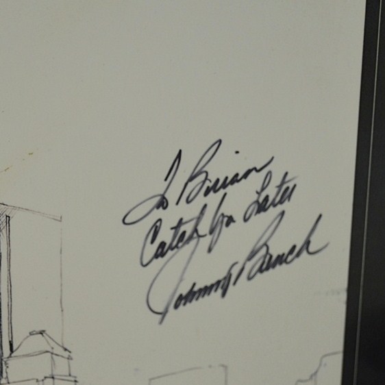 Baseball Memorabilia with Signed Johnny Bench Poster
