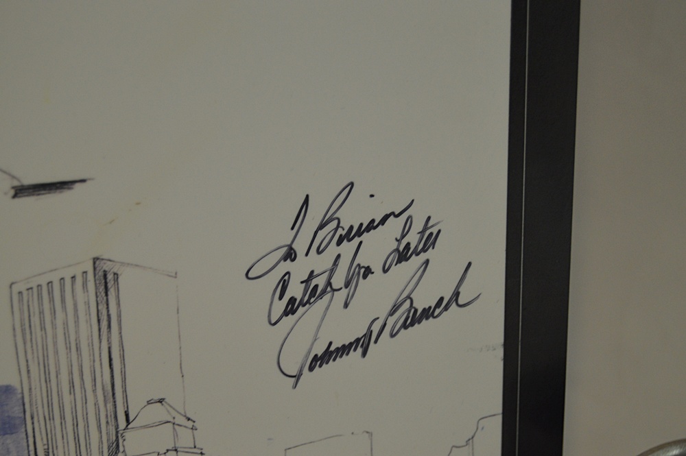 Baseball Memorabilia with Signed Johnny Bench Poster