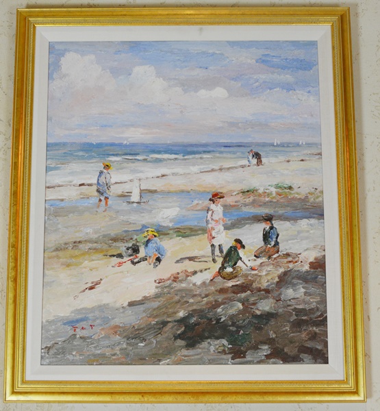 TAT Impressionist Style Original Oil Painting of Beach Scene