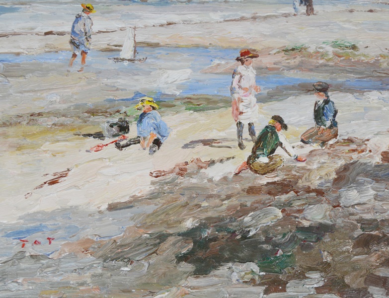 TAT Impressionist Style Original Oil Painting of Beach Scene