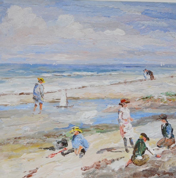 TAT Impressionist Style Original Oil Painting of Beach Scene