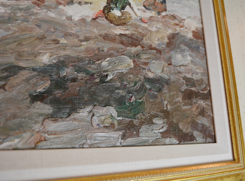 TAT Impressionist Style Original Oil Painting of Beach Scene