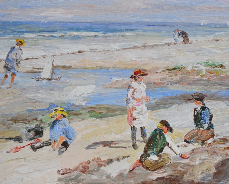 TAT Impressionist Style Original Oil Painting of Beach Scene