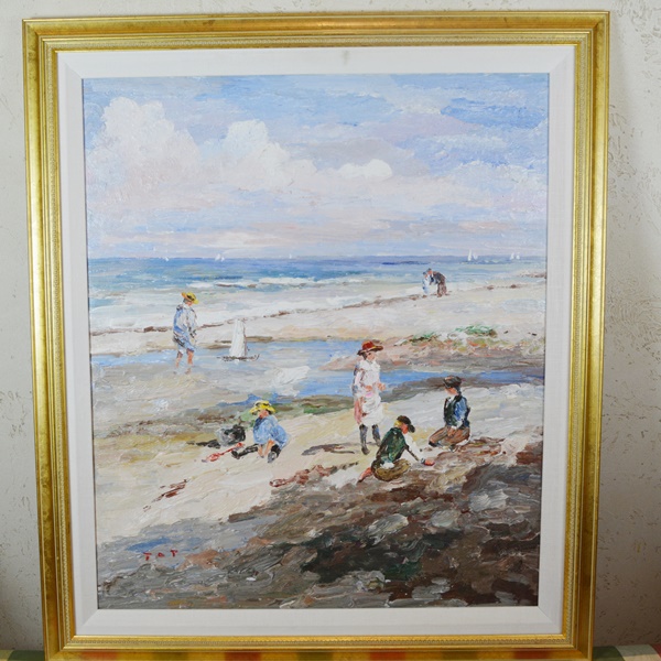 TAT Impressionist Style Original Oil Painting of Beach Scene