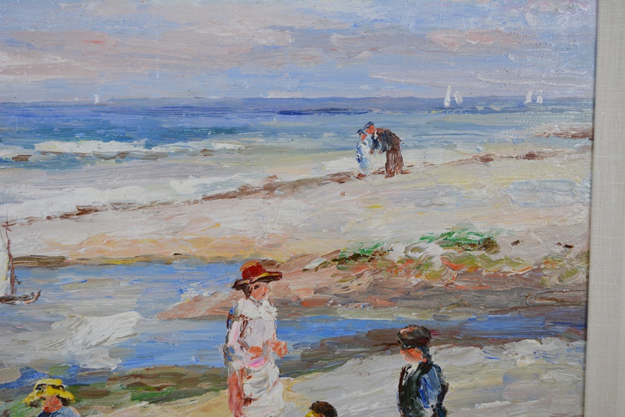 TAT Impressionist Style Original Oil Painting of Beach Scene