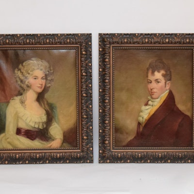 Adrian Lamb "Portrait of a Gentleman after Gilbert Stuart" and "Mrs. Ticknell after George Romney" Oil on Canvas Adrian Lamb "Portrait of a Gentleman after Gilbert Stuart" and "Mrs. Ticknell after George Romney" Oil on Canvas
