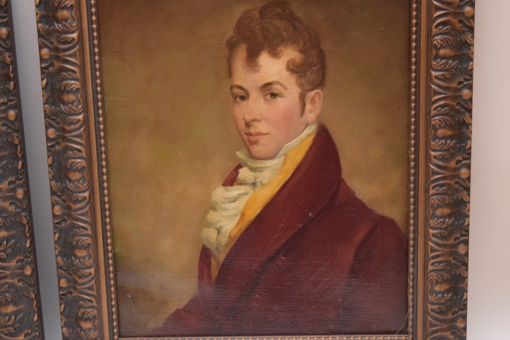 Adrian Lamb "Portrait of a Gentleman after Gilbert Stuart" and "Mrs. Ticknell after George Romney" Oil on Canvas