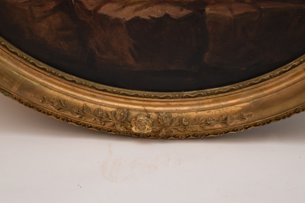 German Romantic School Oil on Canvas "Still Life with Peaches on a Cliff" c. 1850