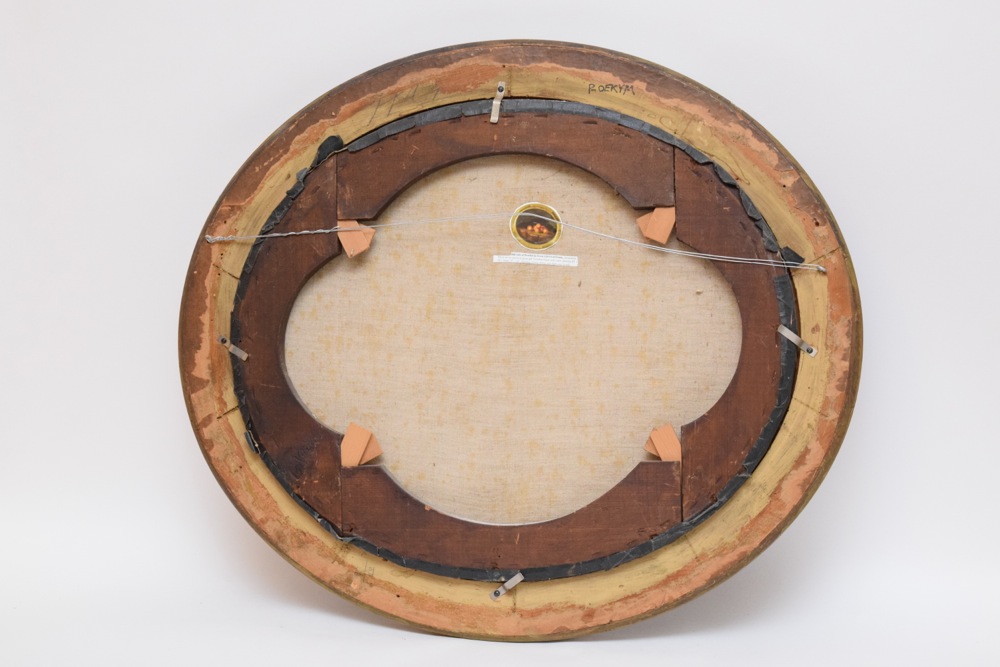 German Romantic School Oil on Canvas "Still Life with Peaches on a Cliff" c. 1850