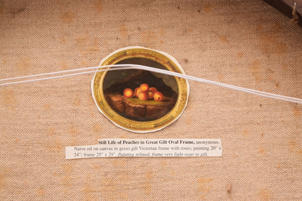 German Romantic School Oil on Canvas "Still Life with Peaches on a Cliff" c. 1850