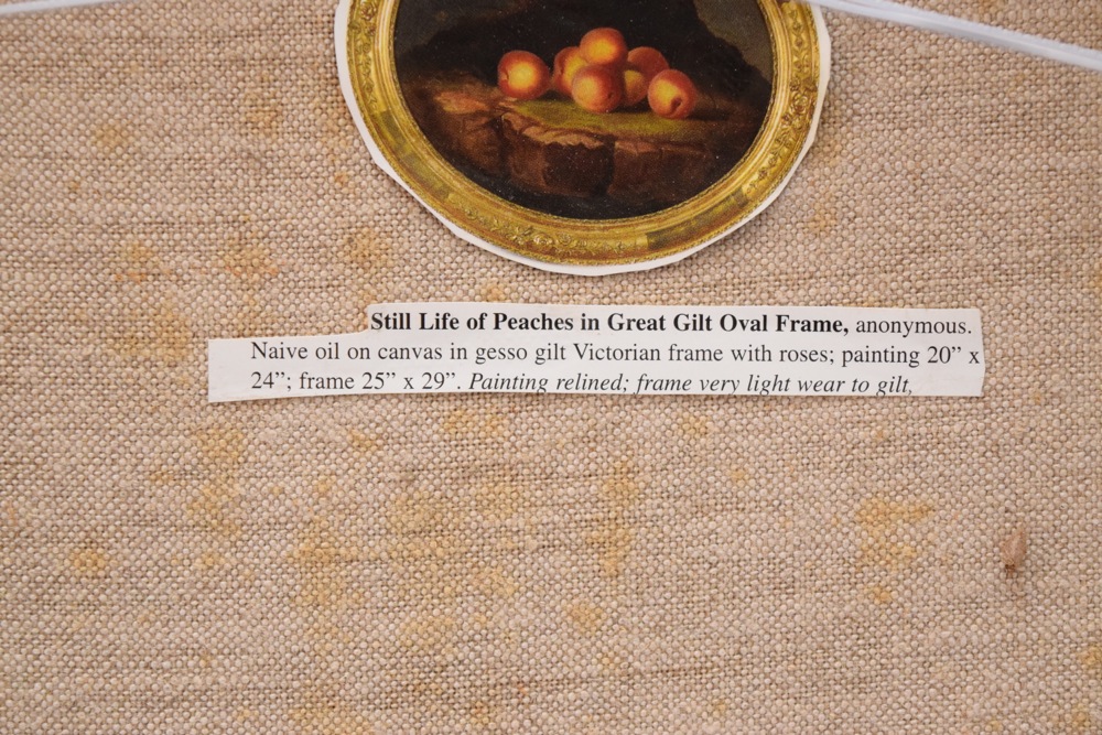 German Romantic School Oil on Canvas "Still Life with Peaches on a Cliff" c. 1850