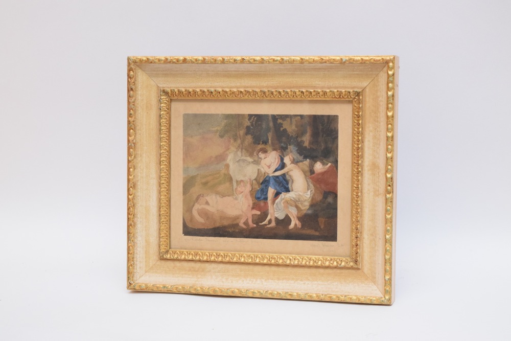 Alfred Elmore R.A. "Cephalus and Aurora, after Nicolas Poussin" Watercolor on Paper, Signed and Dated 1840