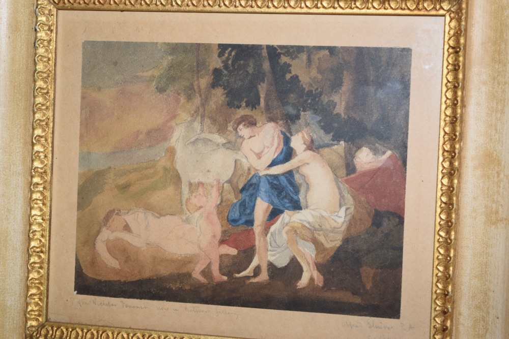 Alfred Elmore R.A. "Cephalus and Aurora, after Nicolas Poussin" Watercolor on Paper, Signed and Dated 1840