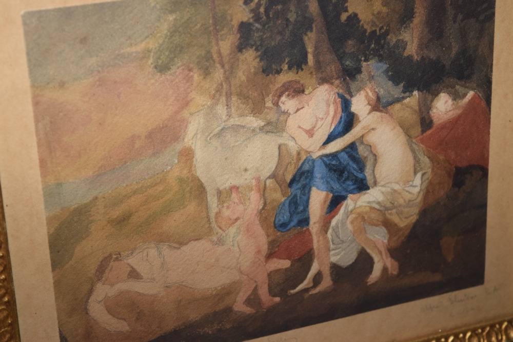 Alfred Elmore R.A. "Cephalus and Aurora, after Nicolas Poussin" Watercolor on Paper, Signed and Dated 1840