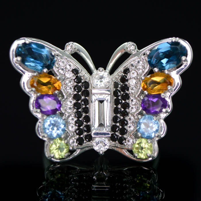 Robert Manse Sterling Silver and Semi Precious Gemstone Butterfly Ring