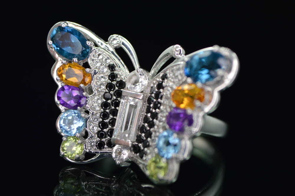 Robert Manse Sterling Silver and Semi Precious Gemstone Butterfly Ring