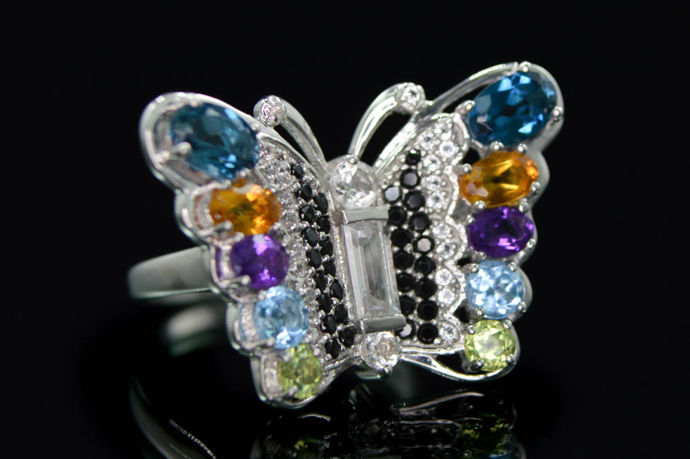 Robert Manse Sterling Silver and Semi Precious Gemstone Butterfly Ring