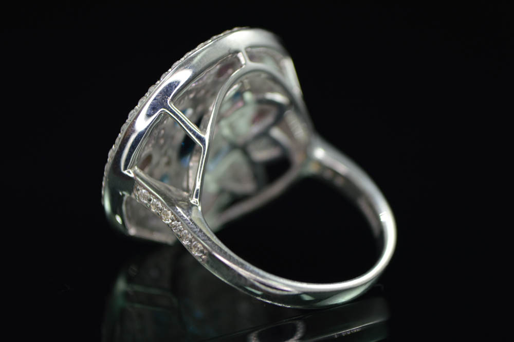 Robert Manse Sterling Silver Blue and White Topaz with Rhodolite and Amethyst Ring