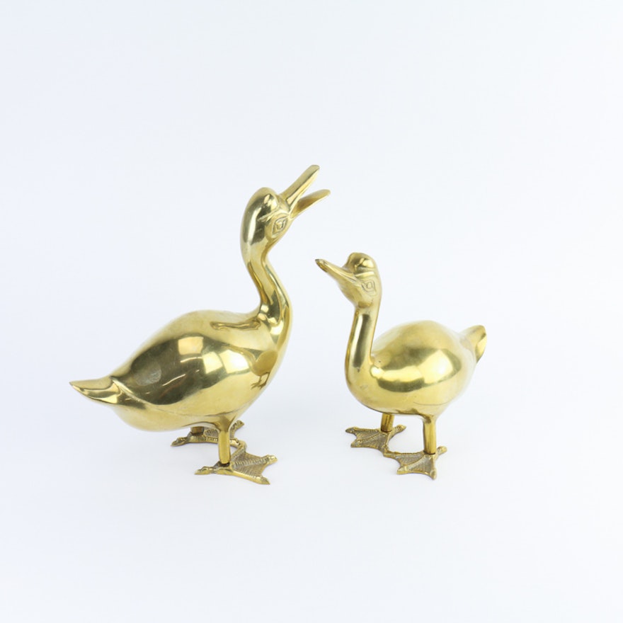 Pair of Brass Duck Sculptures