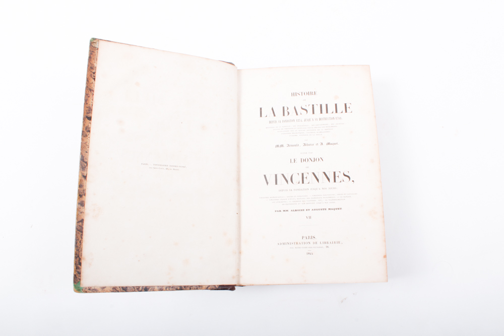 1844 French Publication of "Historie de La Bastille: Le Donjon de Vincennes"