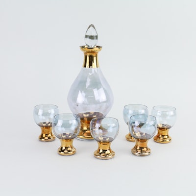 Blefeld Czechoslovakian Liquor Decanter and Six Spirits Glasses Blefeld Czechoslovakian Liquor Decanter and Six Spirits Glasses