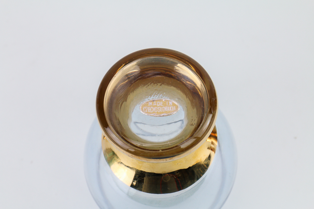 Blefeld Czechoslovakian Liquor Decanter and Six Spirits Glasses