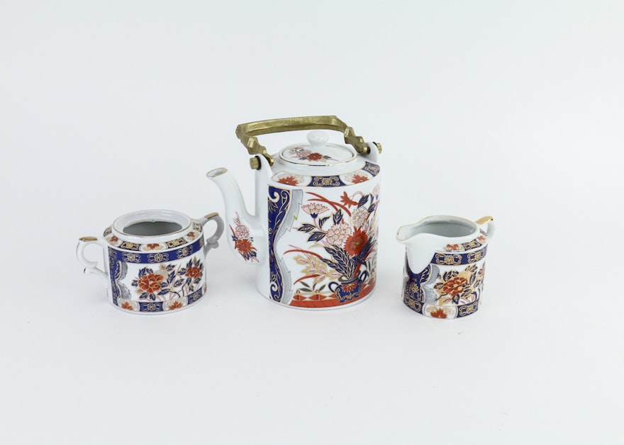 Three-Piece Hand-Decorated China Tea Set