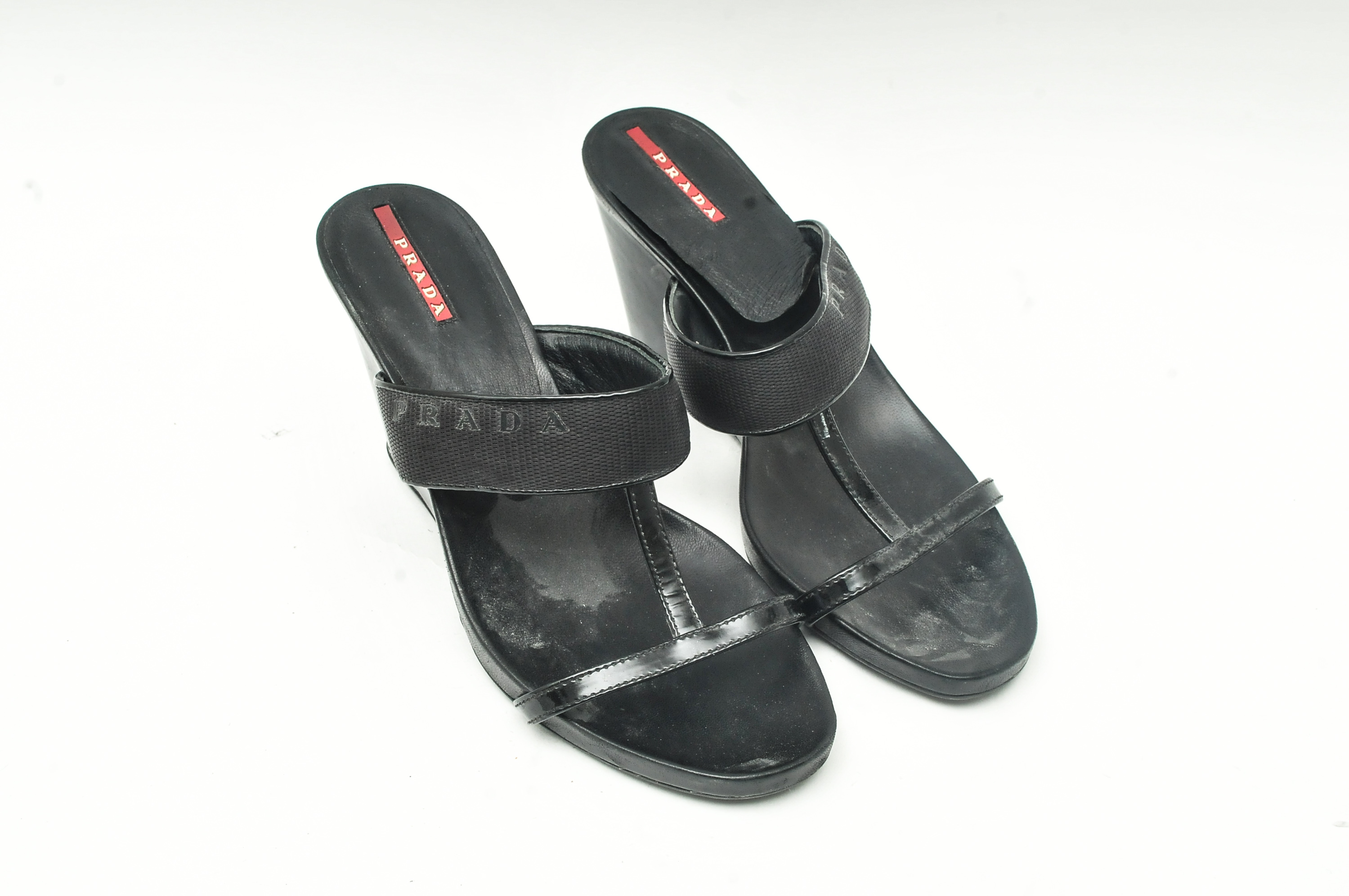 Pair of Prada Wedge Sandals in Black