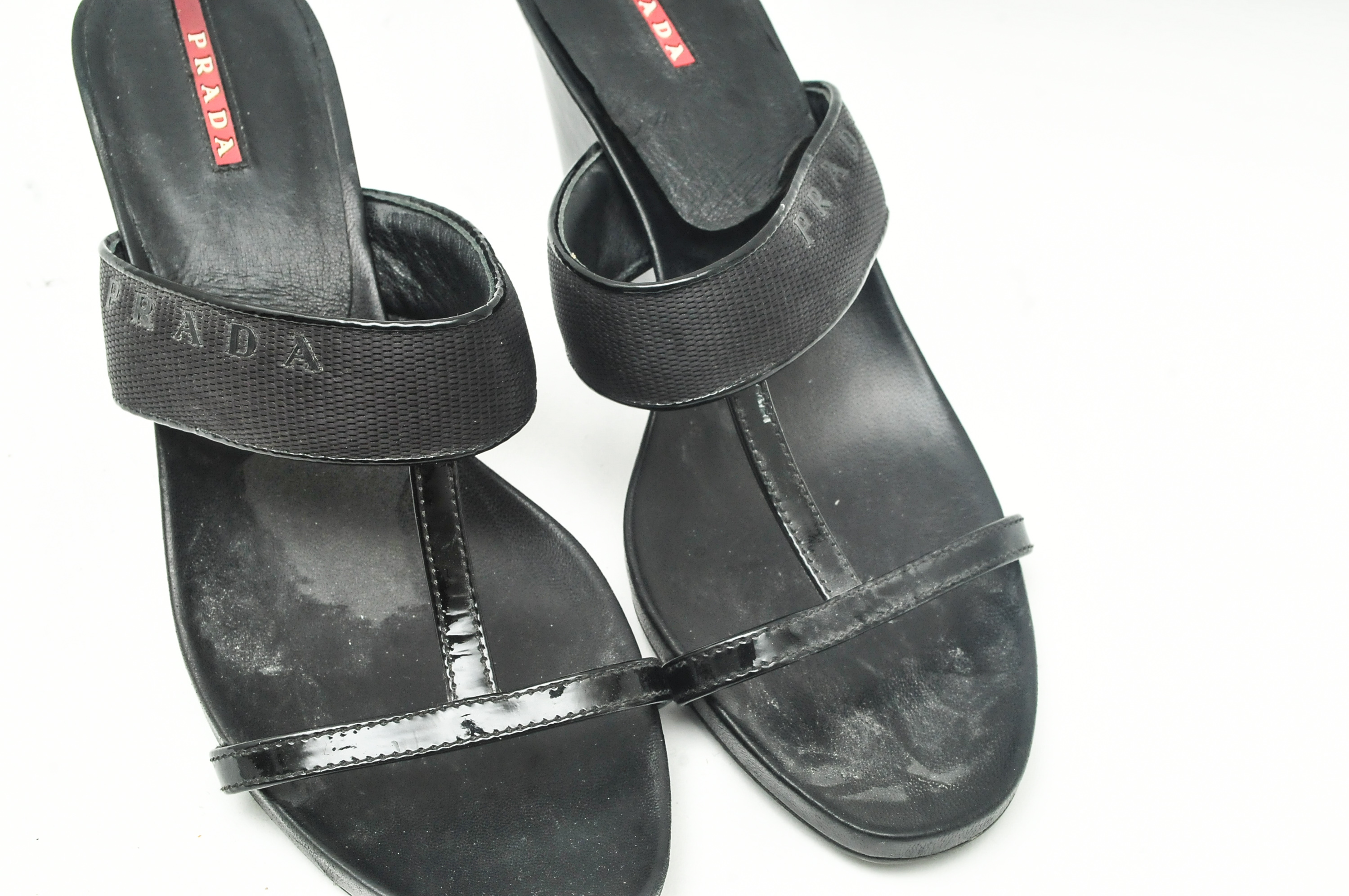 Pair of Prada Wedge Sandals in Black