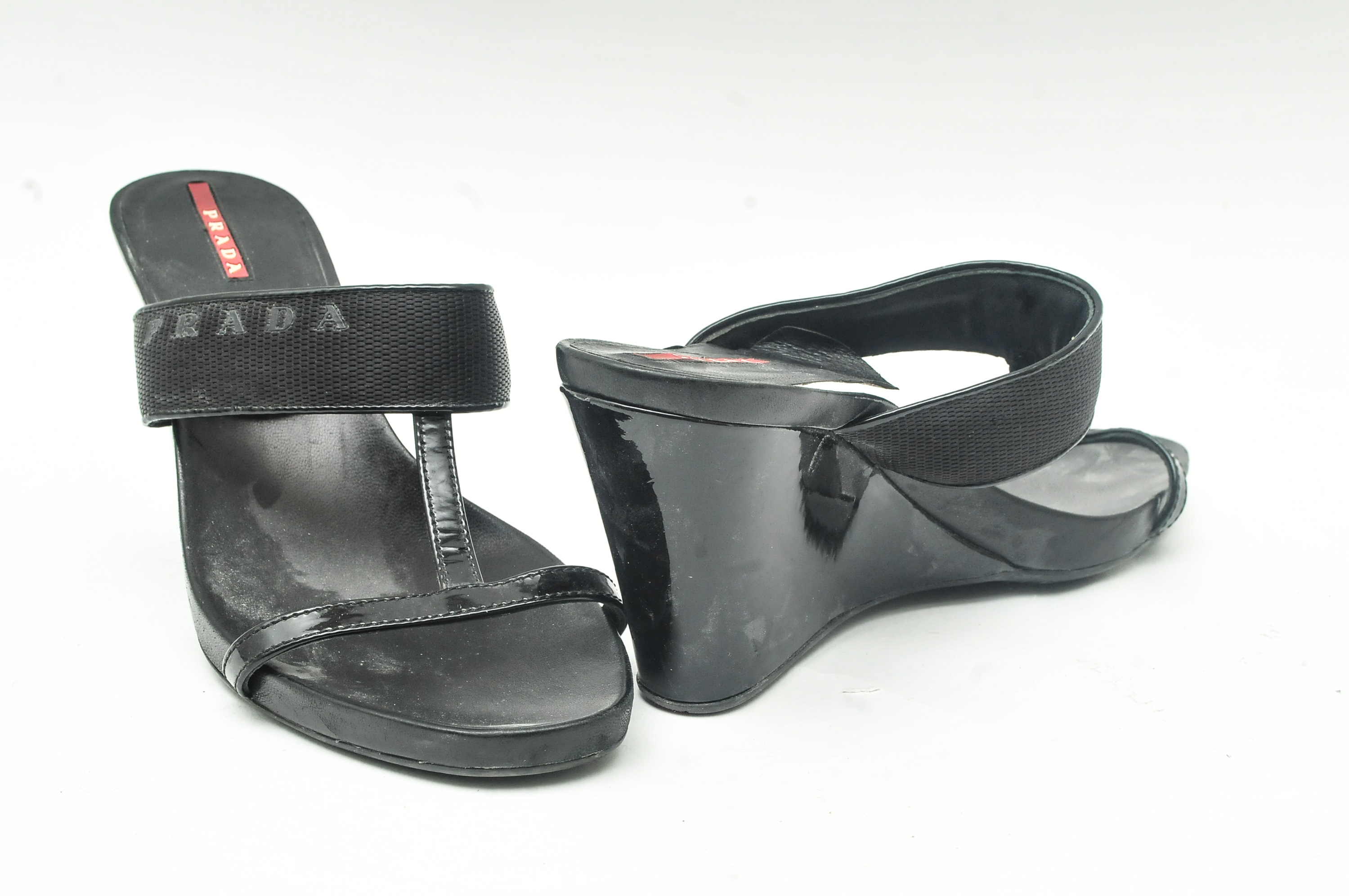 Pair of Prada Wedge Sandals in Black