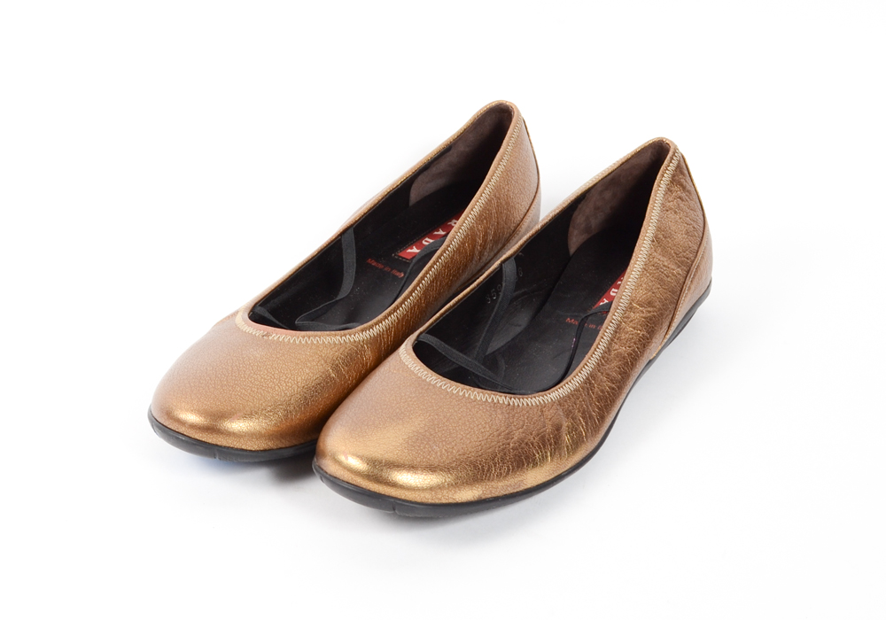 Gold Tone Prada Flats