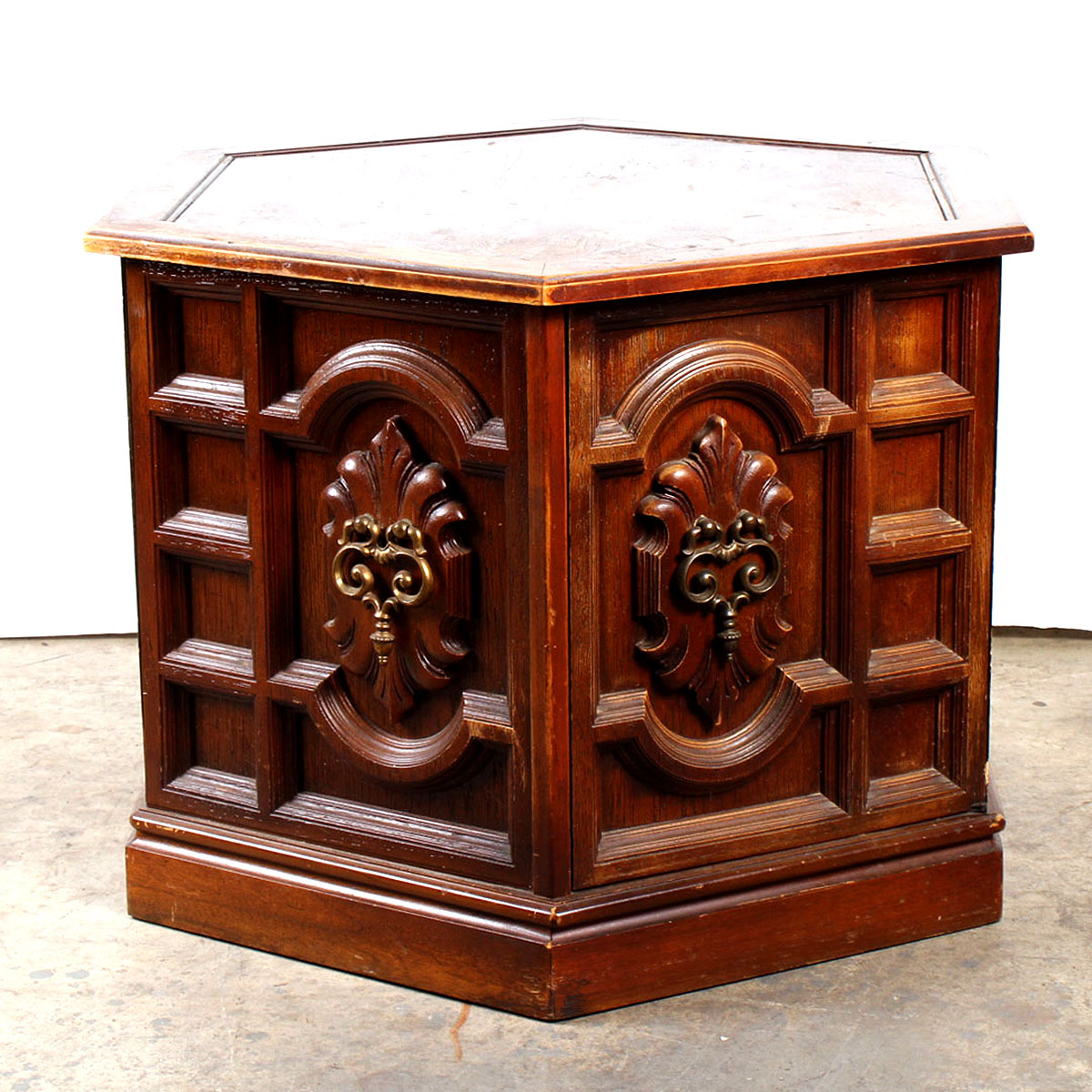 Vintage Hexagonal Oak Veneer Side Table