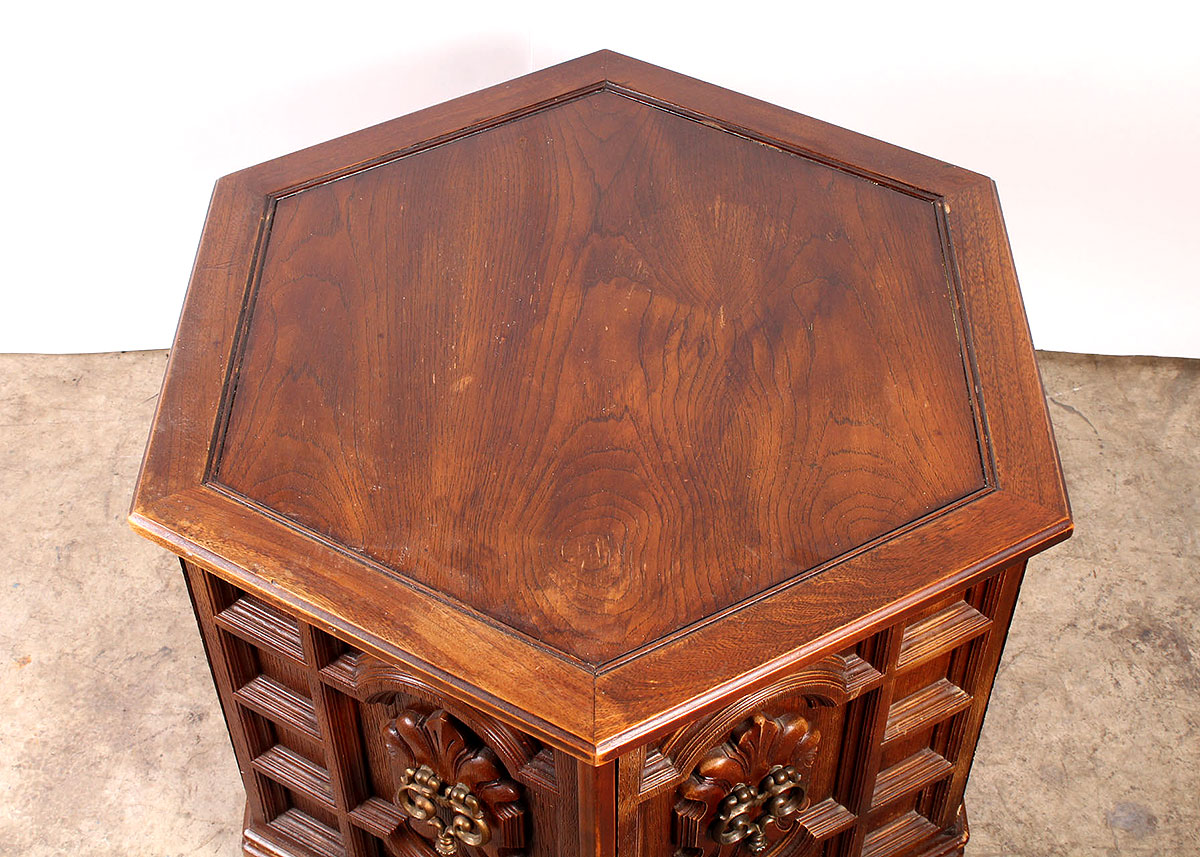 Vintage Hexagonal Oak Veneer Side Table